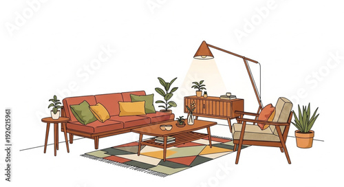 Cozy Living Room Interior Illustration.