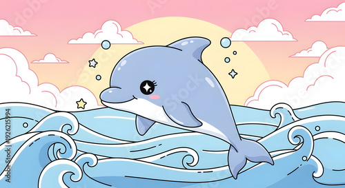 Wallpaper Mural Cute stylized sea mammal in a Japanese art style Torontodigital.ca