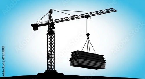 Crane Lifting Metal Sheets Construction Site.