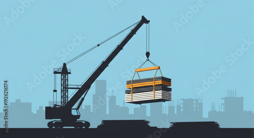 Crane Lifting Shipping Container with Crane.