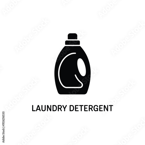 Simple black silhouette of a laundry detergent bottle with text label