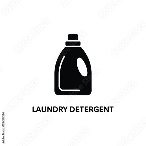 A simple black silhouette of a laundry detergent bottle with text