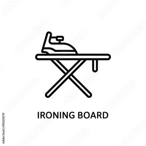 Simple line art illustration of an ironing board and iron