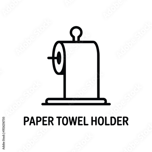 Simple line drawing of a paper towel holder with text below