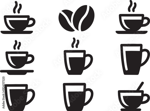 Black and white coffee cup with steam rising