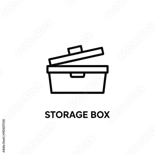 Simple line drawing of an open storage box with a lid