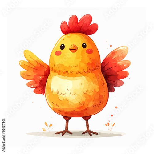 A cartoon chicken with red comb.