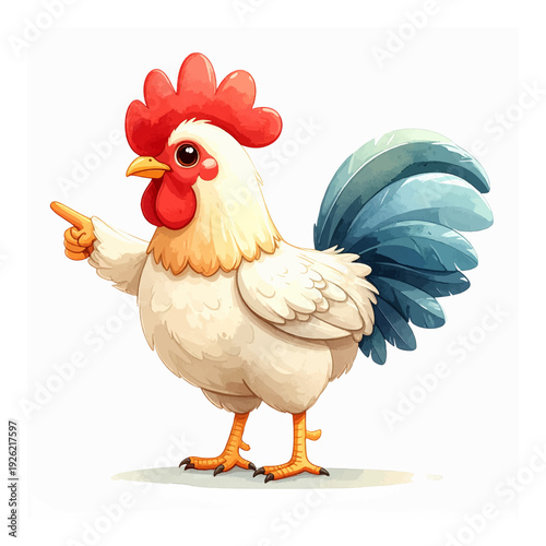 A cartoon chicken with red comb.