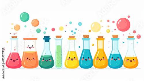 Cute Cartoon Chemistry Lab Flasks – Fun Science Vector Collection