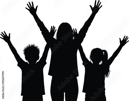 Cute children vector illustration wearing bright raincoats and boots playing with paper star boats in a water puddle with reflections on white background.