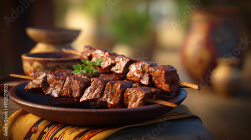 Highly Detailed Realistic Depiction of Traditional Nigerian Suya Skewers