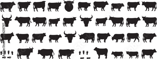 Cow bull silhouettes, animal puzzle, hoof prints, livestock vector, cattle clipart, farm design, pattern recognition, animal icon, agriculture illustration, herd graphic