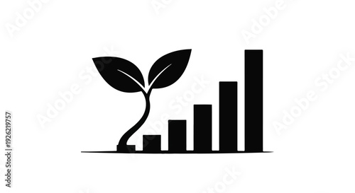 Growing plant emerges from rising bar graph, symbolizing business growth and success
