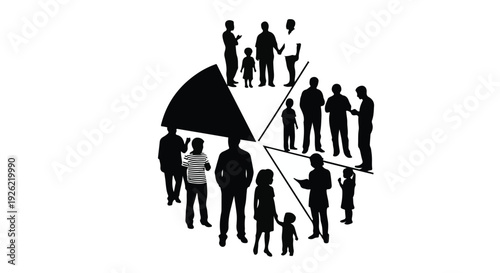 Diverse group of people forming a cohesive community around a central idea.