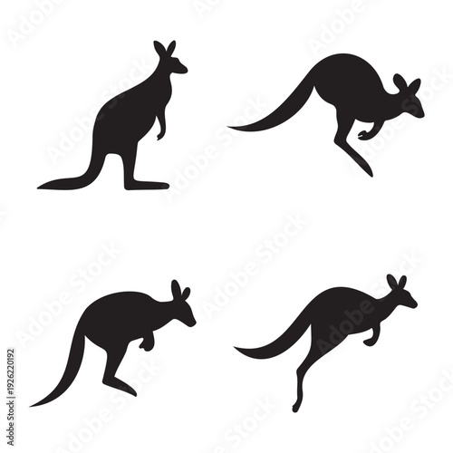 Kangaroo silhouette collection with various jumping and standing poses.