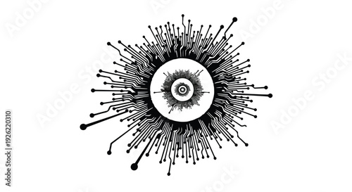 Abstract digital explosion of interconnected circuits, symbolizing technology and data flow