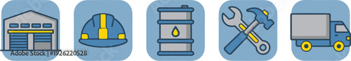 Collection of industrial icons representing construction and logistics