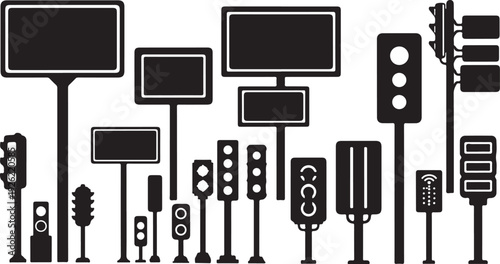 Traffic signs and billboards on a white background illustration