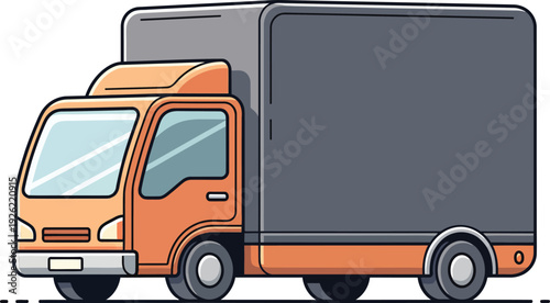 Stylized orange and grey commercial delivery box truck with a modern clean cartoon design.