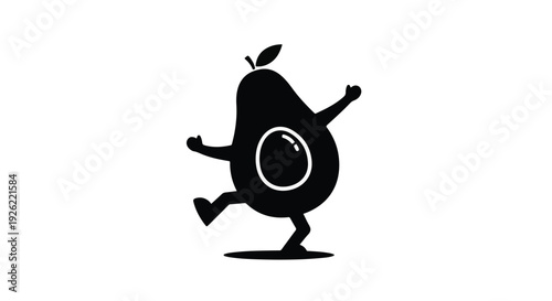 Joyful avocado character dancing with excitement on a white background