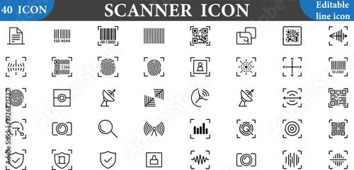 A collection of 40 editable line icons for scanner