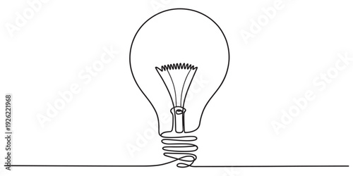 Continuous line drawing of a light bulb symbolizing a bright idea or creative inspiration. Vector, illustration