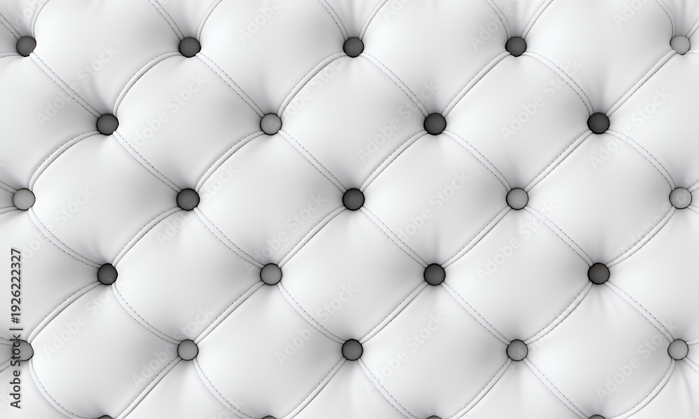 Obraz premium Close-Up Of White Leather Tufted Upholstery With Diamond Pattern And Dark Buttons For Texture Background