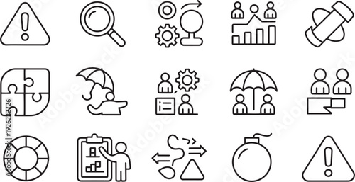 Collection of hand drawn simple line icons isolated on transparent background
