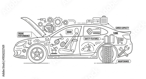 Detailed Diagram of Car Interior.