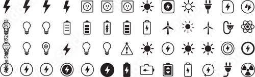 energy symbols set power grid generator transformer and safety