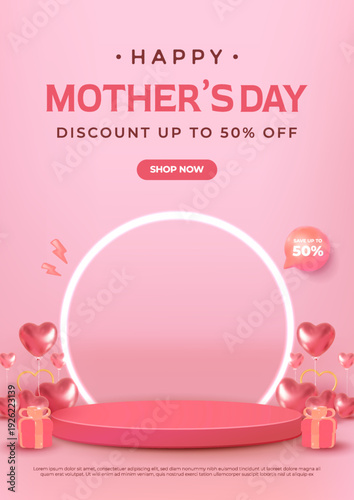 Happy Mothers Day Discount Sale 3D Podium Product Display Pink