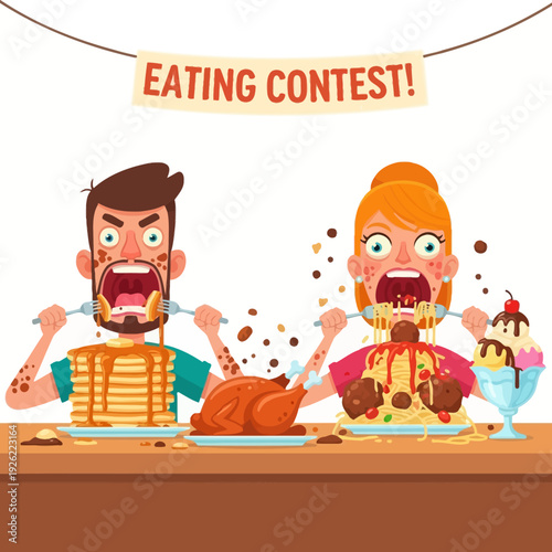 Funny Couple Eating Contest: Pancakes vs Spaghetti, Messy Faces, Food Fight