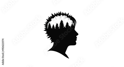 Silhouette of a young person's profile filled with a forest, symbolizing connection to nature and inner thoughts.