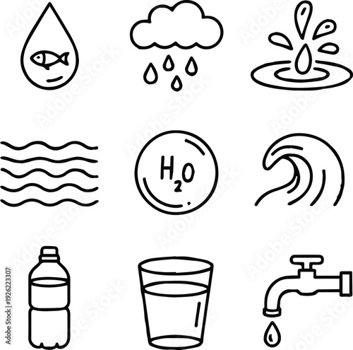water symbol pack h2o wave raindrop cloud faucet glass bottle