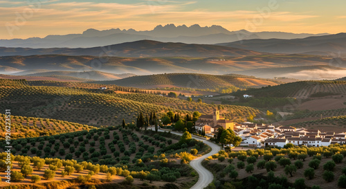 Wallpaper Mural Scenic rural vista with rolling hills and historic architecture Torontodigital.ca