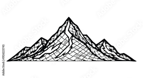 Majestic mountain range peaks reaching for the sky in a dramatic sketch.