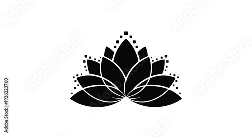 Elegant black lotus flower silhouette with delicate dotted details