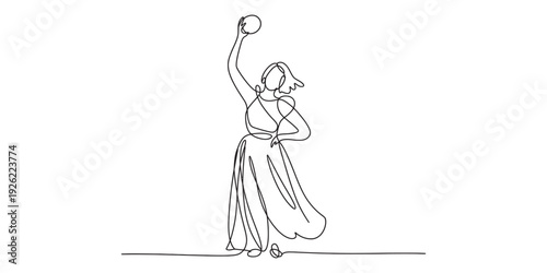 Minimalist continuous line drawing of a traditional indian woman dancing gracefully in a lehenga Vector, illustration