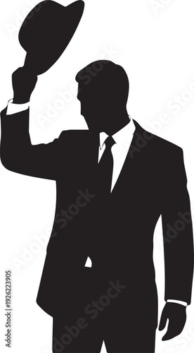 Businessman tip hat silhouette vector illustration of elegant male in suit with fedora hat