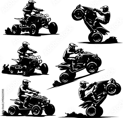 set of Off-Road ATV Rider Action Vector Art
