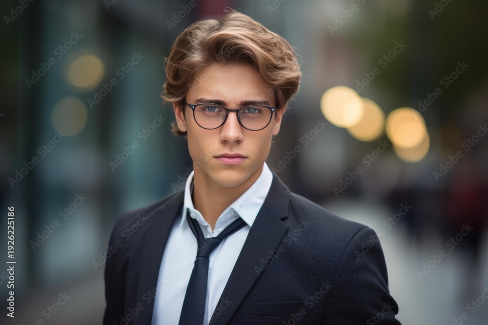 Fototapeta premium Young professional man wearing a suit, shirt and tie looking at the camera