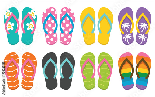 Collection of Colorful Flip Flops Arranged in Rows