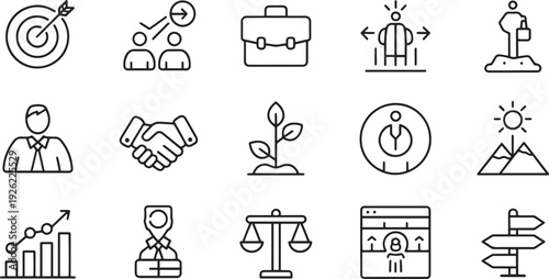 Collection of various flat design icons and symbols isolated on transparent background