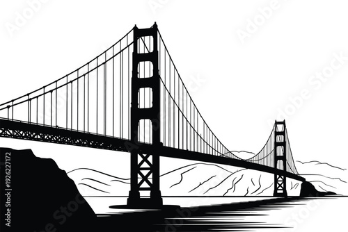 A black silhouette illustration of the Golden Gate Bridge icon