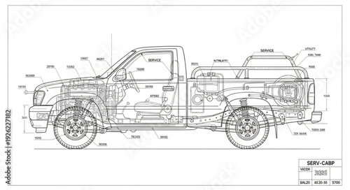 Detailed Technical Drawing of Pickup Truck.
