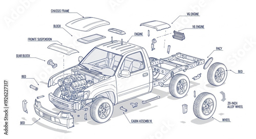 Detailed Technical Drawing of Pickup Truck.