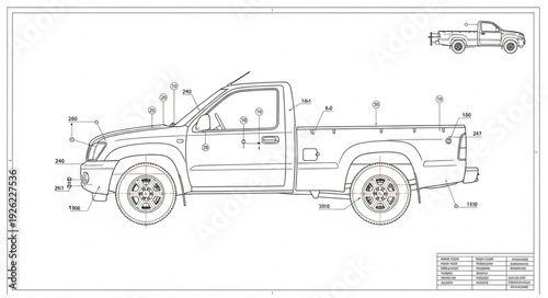 Detailed Technical Drawing of Pickup Truck.