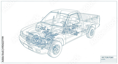Detailed Technical Drawing of Pickup Truck.