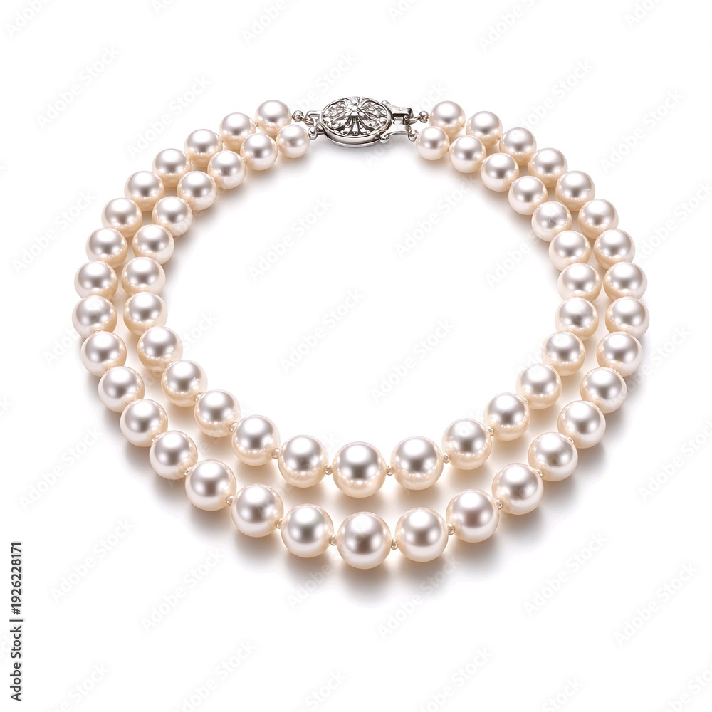 Obraz premium Double Strand Pearl Necklace Isolated on White Background