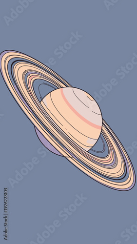 Saturn appears in space with its rings visible. The background is a simple color, highlighting the planet's features.